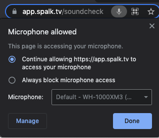 The Chrome microphone settings pop-up