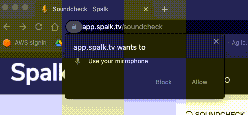The Chrome microphone permissions request popup