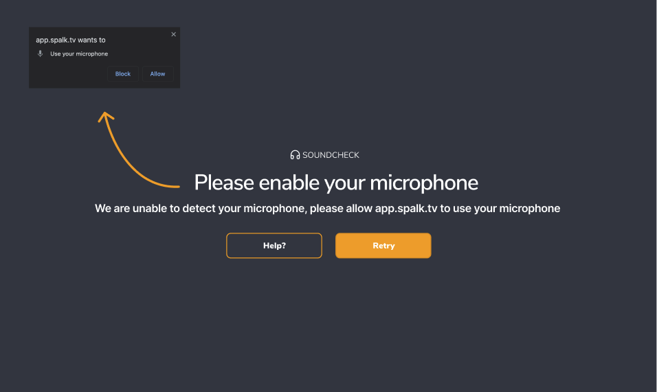 Spalk's "Please enable your microphone" screen